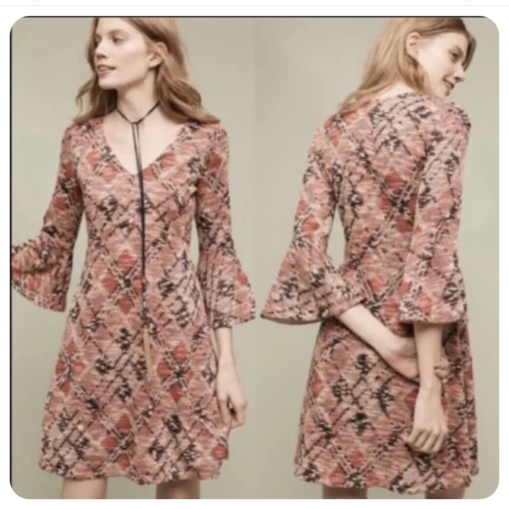 Anthropologie Maeve bell sleeve plaid Erika swing dress